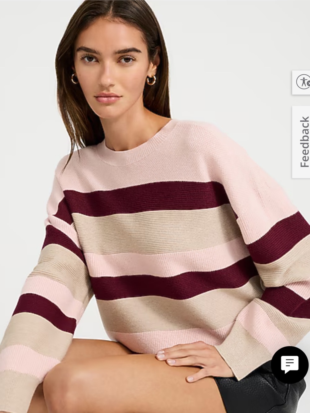 NWT🌷Express Oversized Striped Crew Neck Sweater in pink/burgundy/beige